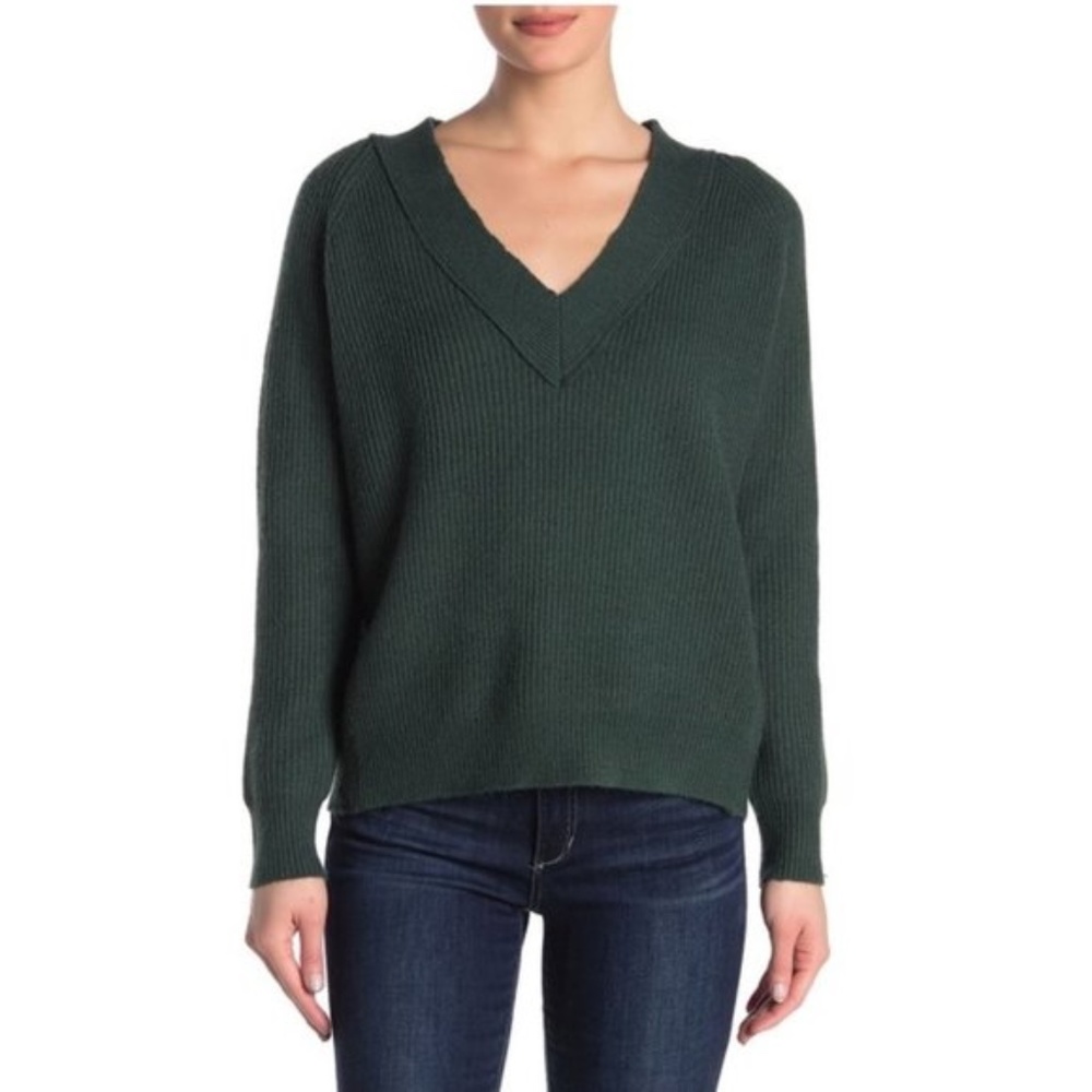 FRNCH V-Neck Rib Knit Pullover Sweater
